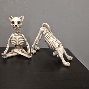 Skeleton Cat And Dog Yoga Figurines